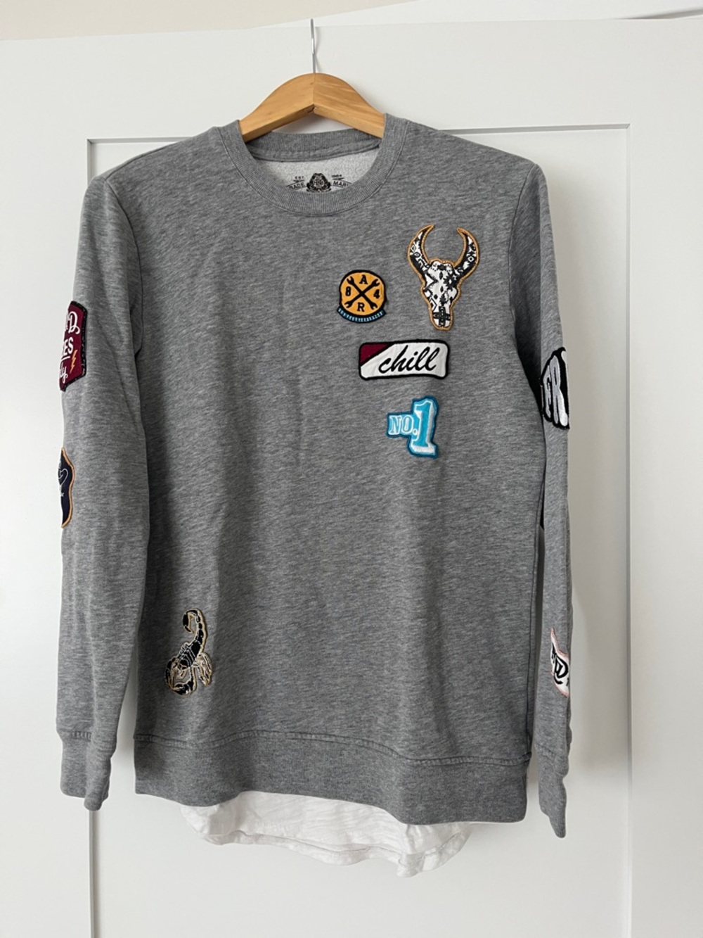 American Rag Gray Crewneck Patch Sweater